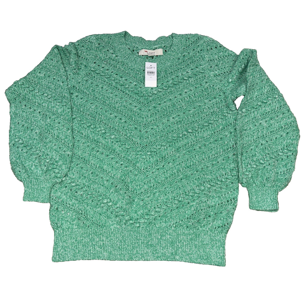 LOFT XS Green Open Knit Cotton Sweater NW Textured Sweater